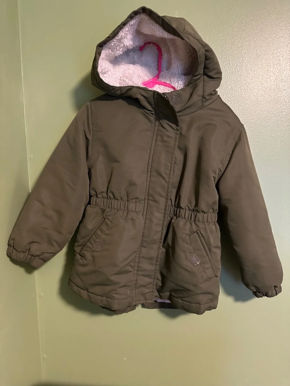 4T Girl Olive Green/light pink winter coat 3 in 1